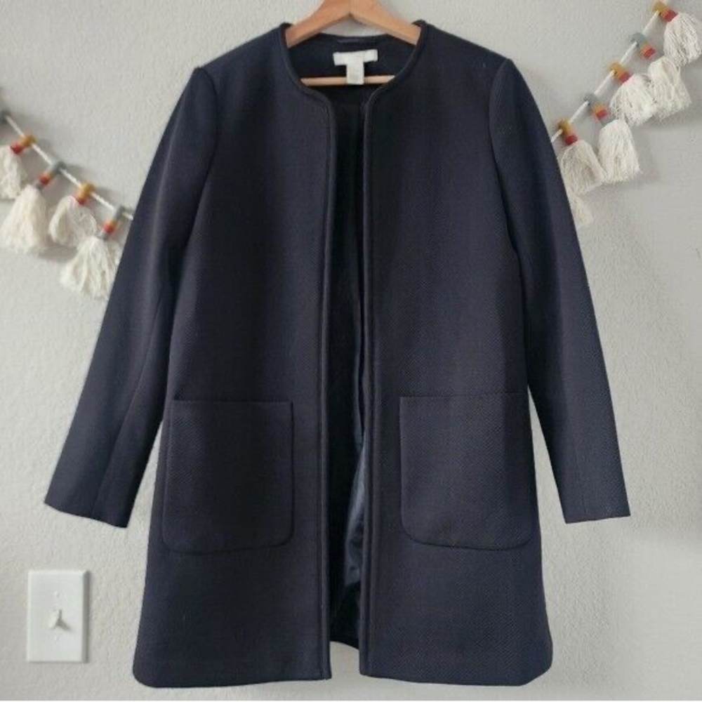 H&M womens navy jacket/ overcoat